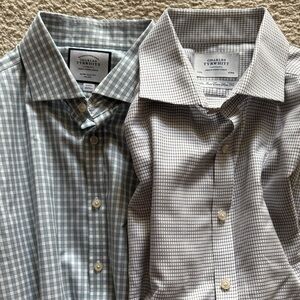 Charles Tyrwhitt Men's Gingham Shirts - Blue and White